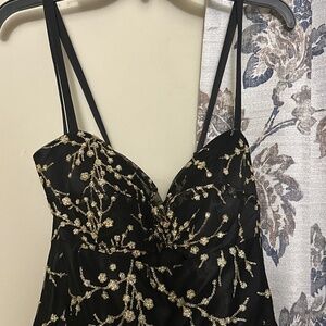 Black Prom Dress with Gold Accent